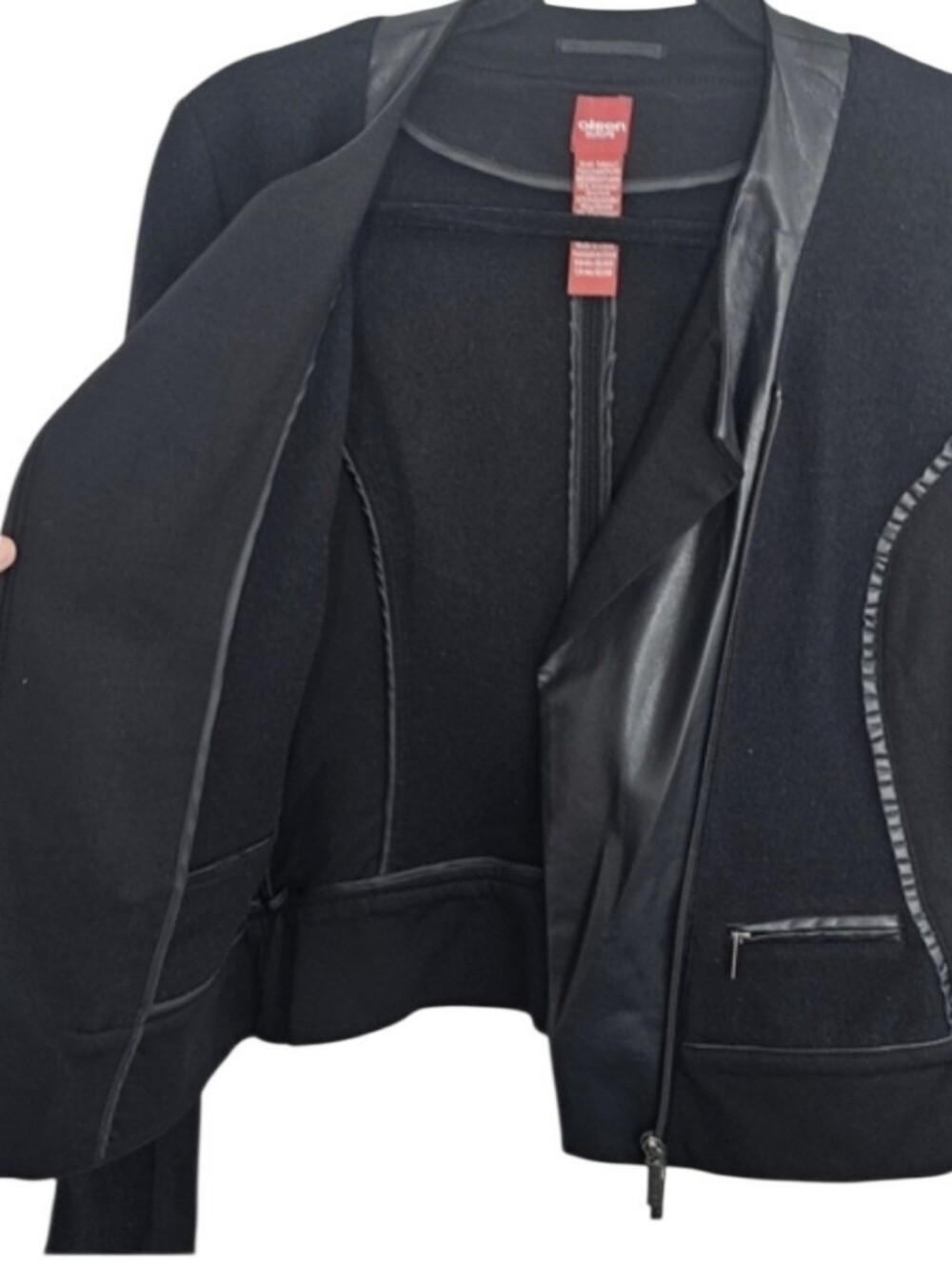 Olsen Wool Vegan Leather Zip Up Jacket Size 2 - Picture 12 of 13